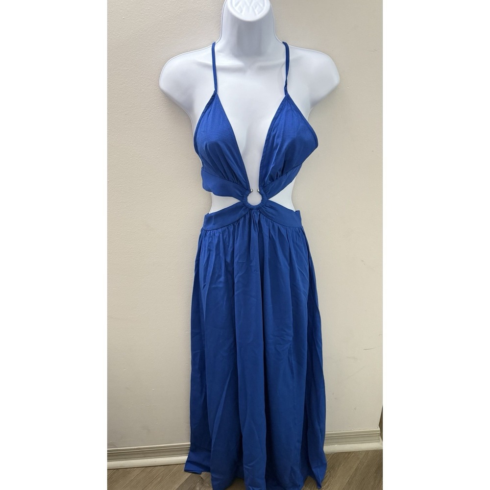 SHEIN Royal Blue Cut Out O-Ring Halter Maxi Dress Open Back Size XS US 2